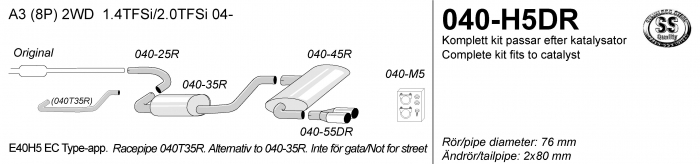 Audi A3 Hatchback (2004-2012) type 8P Hatchback Turbo Sportuitlaat