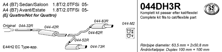 Audi A4 B7 1.8T en 2.0TFSi Simons RVS Sportuitlaat Systeem v.a. kat. 2WD